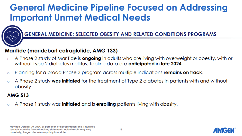 Amgen Q3 2024 Earnings Call - MariTide highlighted as first pipeline update by CEO