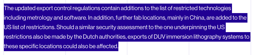 ASML export control statement regarding updated regulations